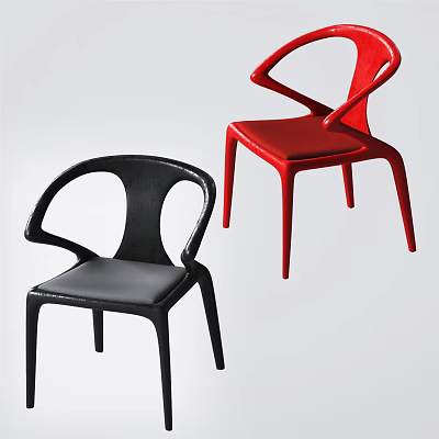 Stylish Modern Leisure Chairs With Curved Armrests Black And Red Design 3d model