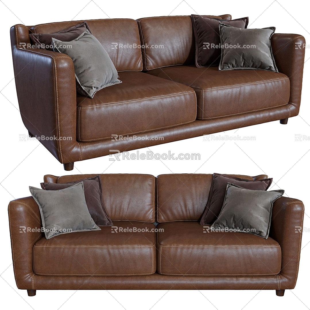 Baxter brown leather two-seat sofa 3d model