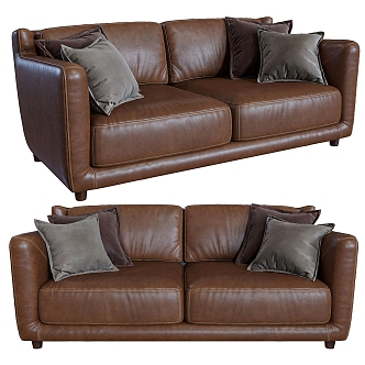 Baxter brown leather two-seat sofa 3d model