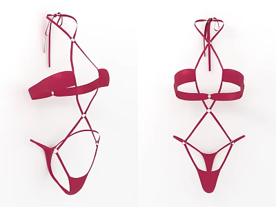 Fashionable Red Two Piece Bikini Set With Crisscross Straps Swimwear Design 3d model