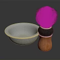 Metal Bowl With Wooden Handle Brush On Black Reflective Surface