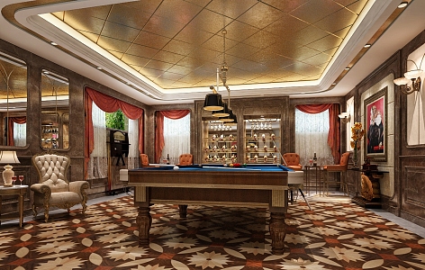 Family Entertainment Room Villa Cigar Billiards Red Wine Negotiation Simple European French Neoclassical Light Luxury 3d model