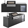Modern Black Kitchen Appliances With Grill Refrigerator Sink And Cabinet Countertop