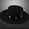 Classic Felt Black Hat With Wide Brim Black Band And Copper Circular Decorations
