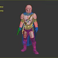 Detailed Silver Armored Warrior with Brown Cloak and Weapon in Standing Pose