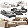Modern Fabric Sectional Sofa With Neutral Tones Plush Pillows And Ottoman 3d model