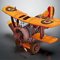Orange Biplane Model With Propeller Wheels And Circular Logos On Wings 3d model