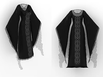 Black Gothic Lace Dress With Wide Sleeves And Elegant Collar Design 3d model