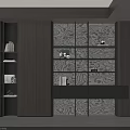 Modern Wooden Bookcase With Multi Compartment Design Textured Backdrop And Built in Lighting