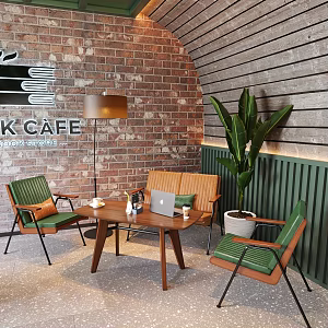 Middle Ancient Casual Table and Chair Coffee Shop Table and Chair Vintage Table and Chair Dining Table and Chair Leather Table and Chair Leisure Chair 3d model