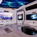 Modern Tech Interior With Multiple TV Screens Starry Ceiling And Black Floor 3d model
