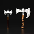 Medieval Weapon Two Axes with Metal Heads and Wrapped Wooden Handles