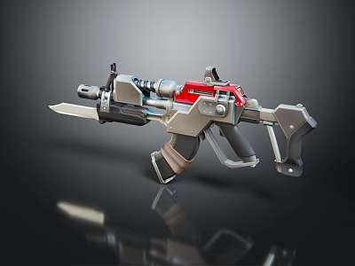 Sci Fi Style Futuristic Gun With Red Components Blade And Metallic Texture 3d model