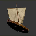 Wooden Sailboat Model With Cloth Sail And Wooden Hull On Dark Background