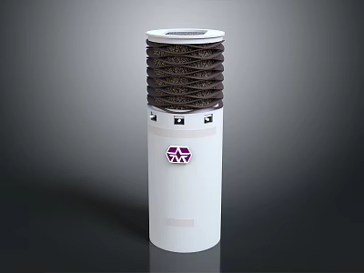 White Cylindrical Decorative Ornament Combination With Dark Brown Layers And Purple Logo 3d model
