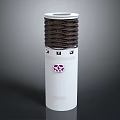 White Cylindrical Decorative Ornament Combination With Dark Brown Layers And Purple Logo