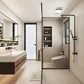 Modern Bathroom Combination With Vanity Toilet Shower Handrails And Wall Mirror