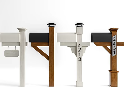 Public Facility Mailboxes With Different Designs White Brown Colors And House Numbers 3d model