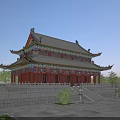 Traditional Chinese Multi Tiered Architecture With Ornate Eaves Gray Tiled Roof Red Pillars Stone Balustrades