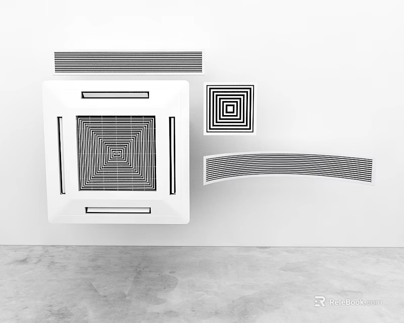 Modern Air Conditioner Vents Design With Square And Striped Grilles For Interior Walls 3d model 