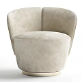 Modern Beige Velvet Leisure Chair With Curved Backrest And Round Metallic Base