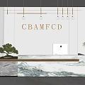 Modern Front Desk Reception With Marble Counter Bonsai And Hanging Lights 3d model