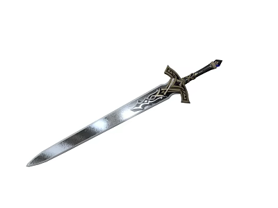 Antique Medieval Decorative Sword With Engraved Blade And Ornate Metal Hilt 3d model