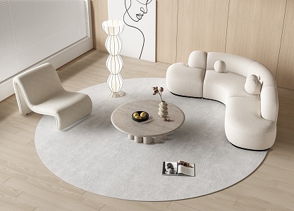 Modern Sofa Coffee Table Combination Curved Sofa Coffee Table Combination Multiplayer Sofa Coffee Table Single Sofa Floor Lamp 3d model