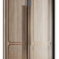 Elegant Modern Wooden Double Doors Featuring Glass Panel Golden Handle And Metal Accents
