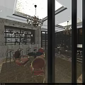 Luxury Store Interior With Chandelier Marble Bar Counter Wine Display Leather Sofas And Patterned Carpet