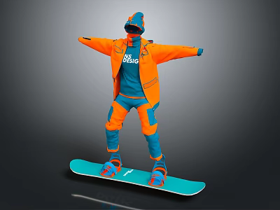 Warm Winter Ski Suit With Orange And Blue Design For Snowboarding Outdoor Use 3d model