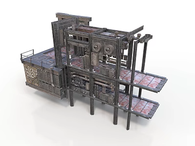 Industrial Equipment With Multi level Metal Framework Platforms And Control Panels 3d model