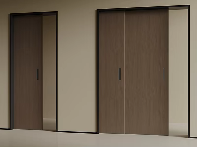 Modern Wooden Sliding Doors With Black Frame And Glass Panels For Home Interior 3d model