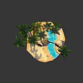 Tropical Island Landscape Featuring Palm Trees Small Waterfall Rocks And Sand Beach