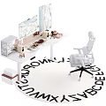 Modern Computer Desk with Dual Monitors White Chair Alphabet Rug and Desk Accessories