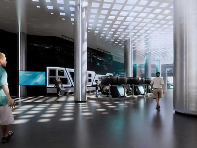 Modern Car Dealership Showroom With New Vehicle Display Customers And Bright Lighting 3d model