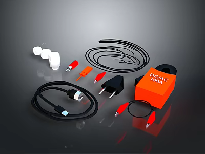 Electronic Accessories Kit Including Cables Plugs DCAC Adapter And Connectors 3d model
