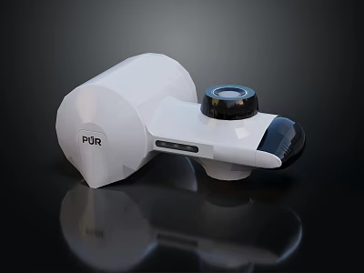 PUR White Modern Device With Black Circular Part On Reflective Surface 3d model