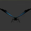 Blue and Black Butterfly with Iridescent Wings on Gray Gradient Background