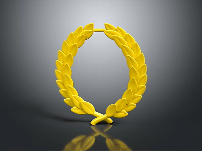 Decorative Golden Laurel Wreath on Black Background with Shiny Reflection 3d model