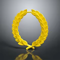 Decorative Golden Laurel Wreath on Black Background with Shiny Reflection 3d model
