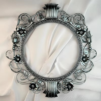 Ornate Silver Photo Frame With Intricate Floral Patterns On White Silk Fabric 3d model