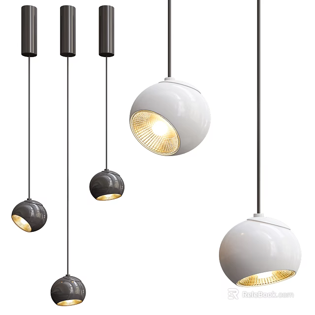 Modern Spherical Pendant Lights in White and Black with Illuminated Design 3d model 