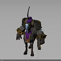 Horned Fantasy Creature Character With Armored Torso Golden Purple Accents Glowing Patterns And Equine Legs