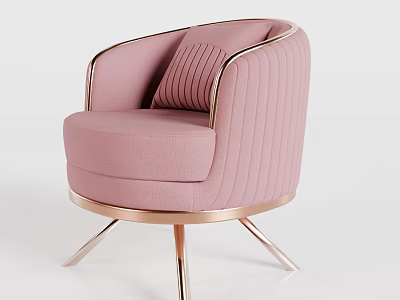 Modern Pink Accent Chair With Rose Gold Armrests And Ribbed Back Design 3d model