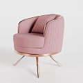 Modern Pink Accent Chair With Rose Gold Armrests And Ribbed Back Design