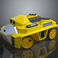 Bright Yellow Tank Shaped Toy Car With Black Details And Rolling Wheels