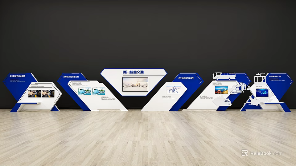 Investment Promotion Exhibition Area With Modern Hexagonal Display Boards And Project Information 3d model 