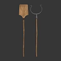 Two Practical Hand Tools Wooden Spatula And Horseshoe Hook With Long Wooden Handles