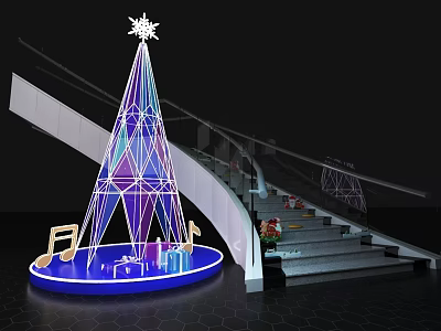 Christmas Photo Spot With Geometric Tree Snowflake Illuminated Base Music Notes And Gifts 3d model
